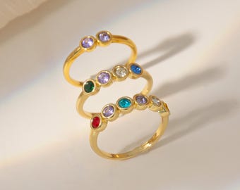 Minimalist Birthstone Ring • Personalized Wedding Birthstone Ring • Custom Gemstone Ring • Birthday Gift for Her • Valentine's Gift for Wife