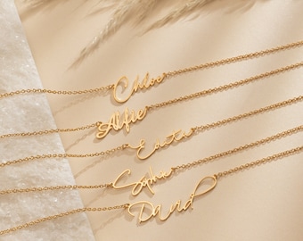 Collar con nombre de oro personalizado, collar minimalista con nombre de oro de 18 quilates, regalo personalizado para mamá, regalo del Día de las Madres, joyería con nombre delicado para ella