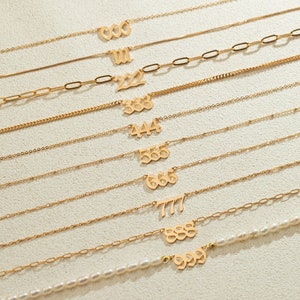 Custom Angel Number Necklace, Lucy Number Necklace with Cuban Chain, 18K Gold Year Necklace, Personalized Christmas Gift for Sister, Friend