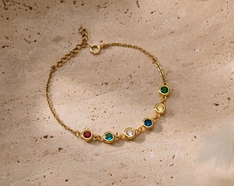 Custom Family Birthstone Bracelet, Gemstone Grandma Bracelet, Personalized Gold Birthstone Jewelry, Family Gifts for Mom, Christmas Gift