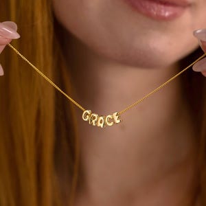 Personalized Bubble Name Necklace, 3D Initial Letter Necklace, Custom Minimalist Name Necklace, Personalized Gift for her, Christmas Gift