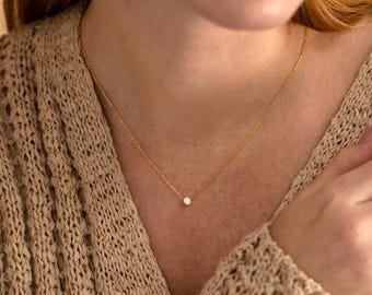 Gouden choker-steentjesketting, kleine gouden ketting, eenvoudige ketting met zirkonia, ketting voor elke dag, minimalistische sieraden, cadeau voor haar, verjaardagscadeaus