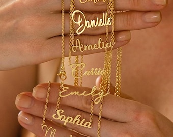 Personalized Name Necklace, Custom 18K Gold Plated Name Necklace, Minimalist Name Necklace, Christmas Gift, Mother&#39;s Day Gift, Gift for Her