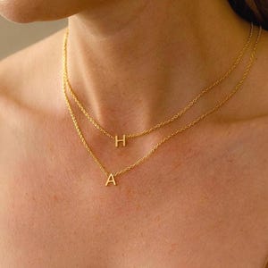 Custom Dainty Gold Initials Necklace, Layered Letter Necklace, Two Initial Letter Necklace Set, Double Strand, Personalized Gift for Her