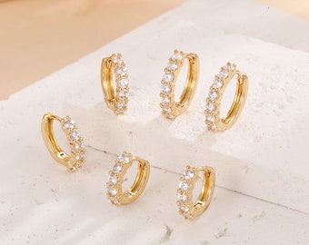 Minimalist Hoop Earrings, Crystal Huggie Hoop Earrings in Gold, Small Tiny CZ hoops Earrings, Best Friend Gift, Dainty Minimalist Jewellery