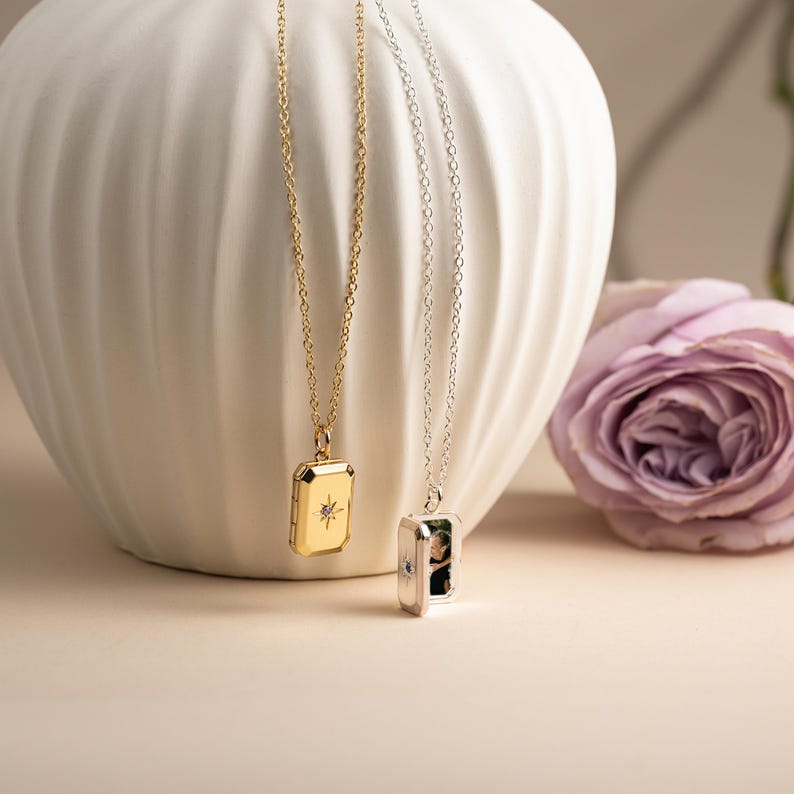 Custom Birthstone Locket Necklace, Personalized Picture Locket Charm Necklace, Photo Memorial Jewelry, Anniversary Gift, Mother's Day Gift image 2