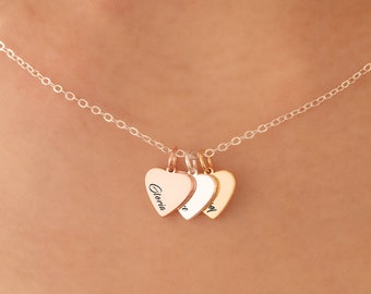 Collana con nome di cuori incisi, collana mamma personalizzata con nomi di bambini, collana con ciondolo di famiglia, regalo per la festa della mamma per mamma moglie nonna