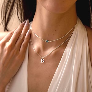 Personalized Initial Necklace With Birthstone, Custom Layered Birthstone Initial Necklace, Two Layered Birthstone Necklace, Christmas Gifts