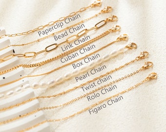 18K Gold Custom Chain Necklace, Cable Chain, Paperclip Chain, Twist Chain, Figaro, Curb Chain, Pearl Chain, Chain for Girl, Mothers Day Gift