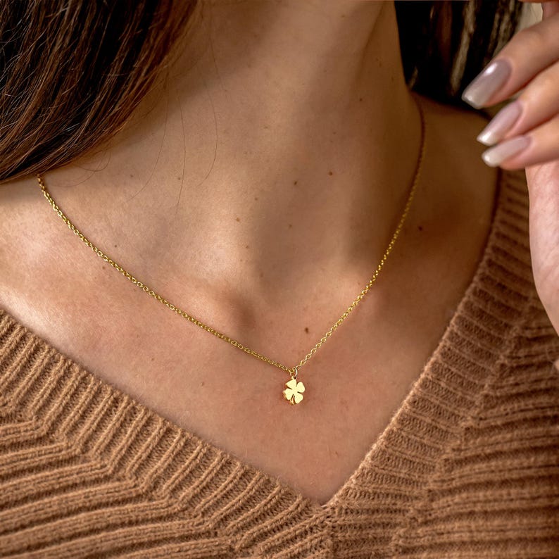 Tiny Four Leaf Clover Necklace with Initial, Personalized Initial Charm Necklace, Lucky Clover Necklace for Women, Christmas Gift for Her image 14