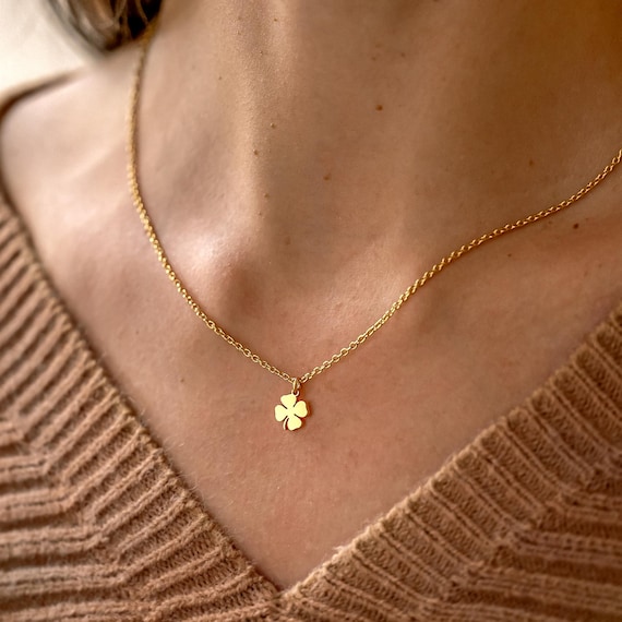 Tiny Four Leaf Clover Necklace with Initial, Personalized Initial Charm Necklace, Lucky Clover Necklace for Women, Christmas Gift for Her