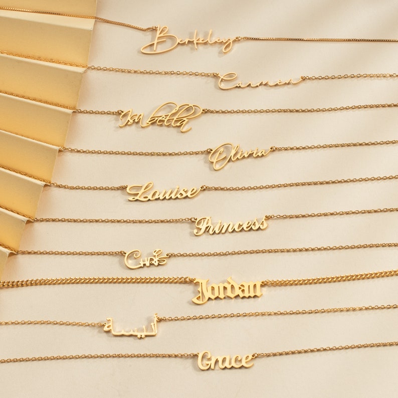 Collar con nombre de plata personalizado, collar con nombre chapado en oro de 18 quilates personalizado, joyería con nombre personalizado, regalo de cumpleaños para ella, regalo del Día de la Madre imagen 5