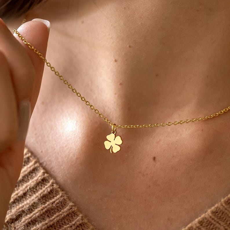 Tiny Four Leaf Clover Necklace with Initial, Personalized Initial Charm Necklace, Lucky Clover Necklace for Women, Christmas Gift for Her image 13