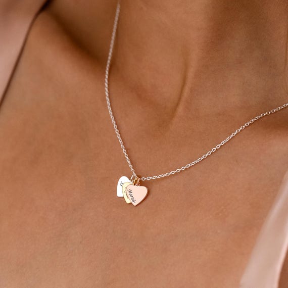 Engraved Hearts Name Necklace, Personalized Mom Necklace with Kids Names, Family Pendant Necklace, Mother's Day Gift, Christmas Gift for Mom