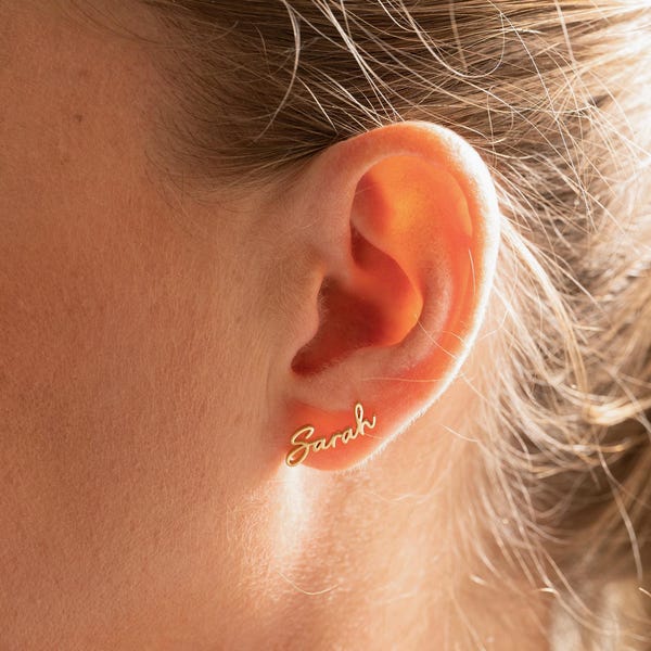 Personalized Stud Name Earrings, 18K Gold Name Earrings, Minimalist Earrings, Custom Name Earrings for Her, Bridesmaids Gift, Custom Jewelry