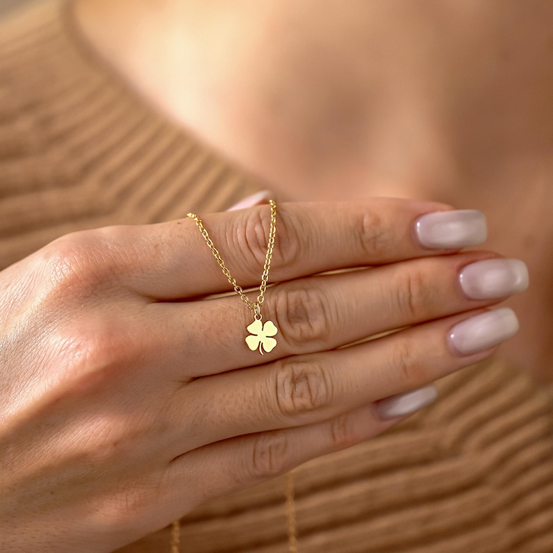 Tiny Four Leaf Clover Necklace with Initial, Personalized Initial Charm Necklace, Lucky Clover Necklace for Women, Christmas Gift for Her image 12