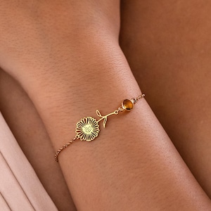 Birth Flower Bracelet with Bbirthstone, Custom Floral Bracelet, Birthstone Flower Bracelet, Ruby Gemstone bracelets, Birthday Gifts for Her