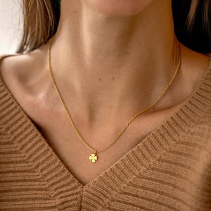 Tiny Four Leaf Clover Necklace with Initial, Personalized Initial Charm Necklace, Lucky Clover Necklace for Women, Christmas Gift for Her image 2