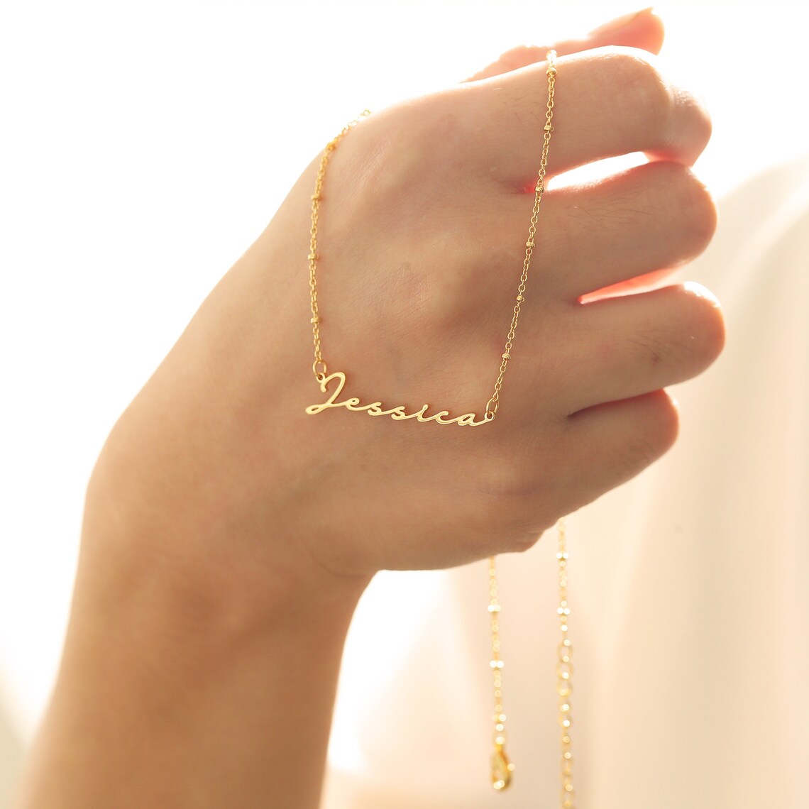 Gold Tiny Name Necklacebaby Girl Name Nemeplated Necklace Etsy