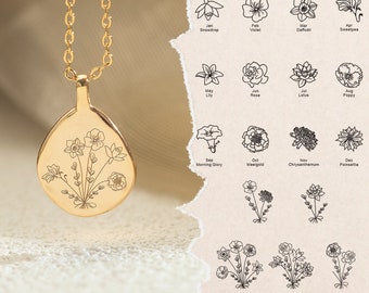 Collana per madri personalizzata, Collana di fiori di nascita familiare combinata, Ciondolo di fiori di nascita, Regalo per lei, Gioielli fatti a mano, Regali per la festa della mamma