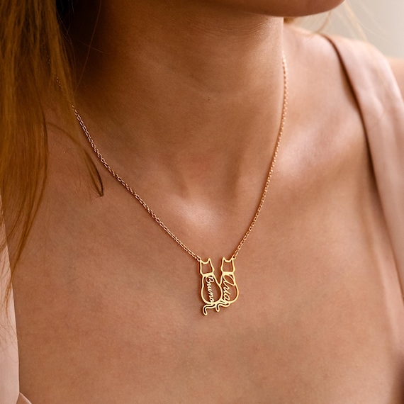 Personalized Cat Name Necklace, Custom Cat Silhouette Necklace with Name, Minimalist Pet Necklace, Memorial Gift, Pet Lovers Christmas Gift