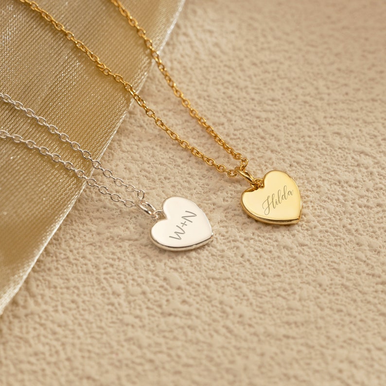 Collier pendentif coeur personnalisé, collier de nom personnalisé, pendentif coeur gravé, cadeaux maman, cadeau de bijoux pour elle, cadeau d'anniversaire image 5
