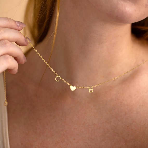 Collana Con Iniziale N In Oro Rosa Per Donna: Ciondolo Con Cuore, Gioiello Regalo Per Compleanno E San Valentino