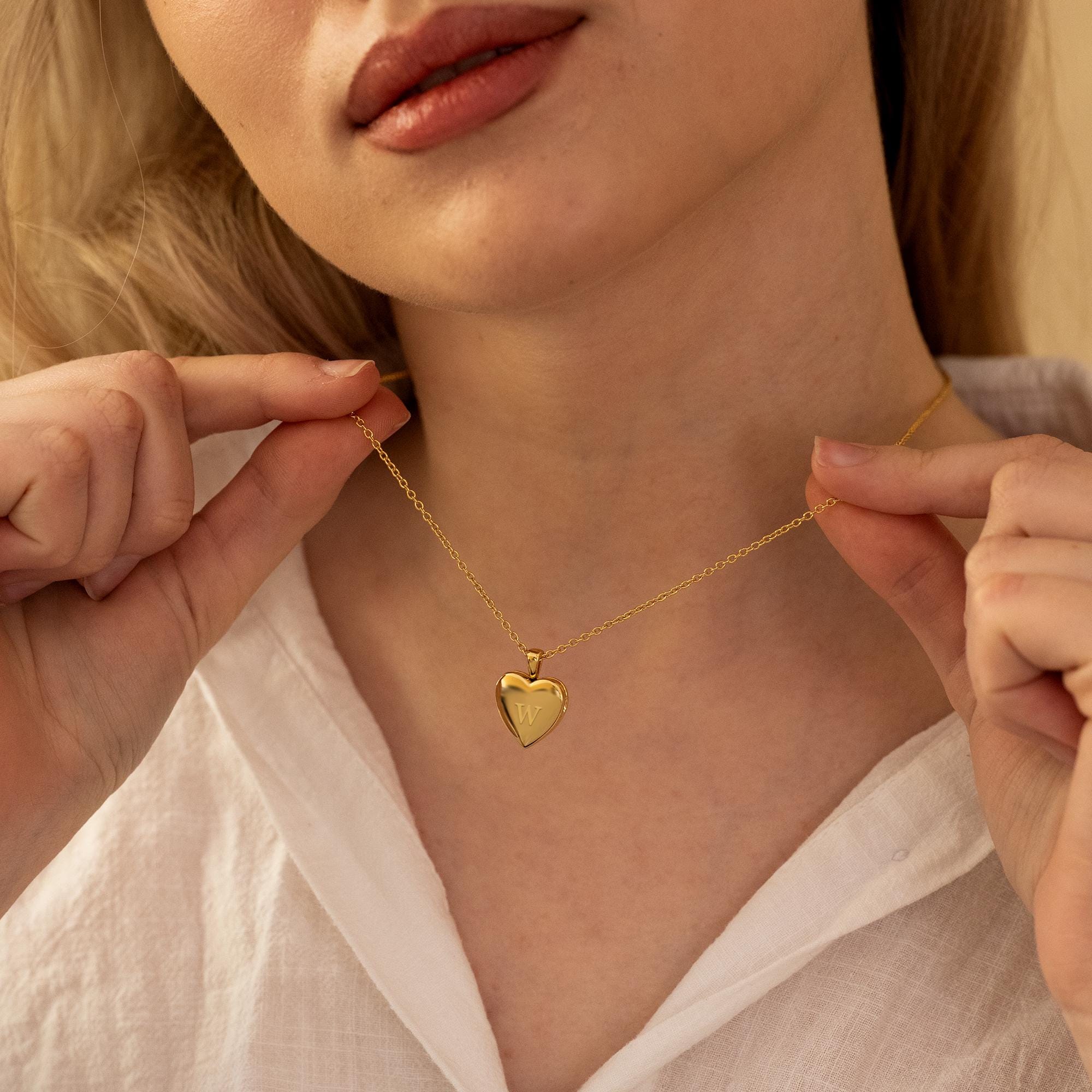 With Photo Gold Heart Locket Necklace UK Heart Locket