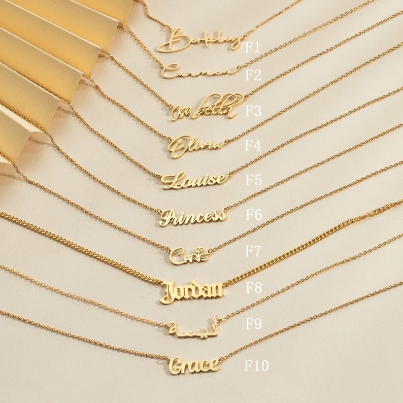 Collar con nombre de plata personalizado, collar con nombre chapado en oro de 18 quilates personalizado, joyería con nombre personalizado, regalo de cumpleaños para ella, regalo del Día de la Madre imagen 3