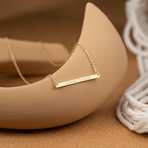 Engraved Name Bar Necklace, Custom Gold Bar Necklace for Couple, Coordinate Necklace, Mother's Day Gift, Valentine's Day Gift for Her