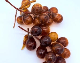 2 Vintage Lucite Amber Grapes, MCM Home Decor of 2 Bunches