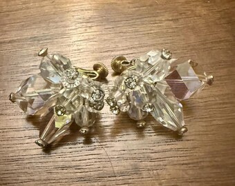 Vintage Vendome Facet Cut Glass Bead Cluster Clip on earrings