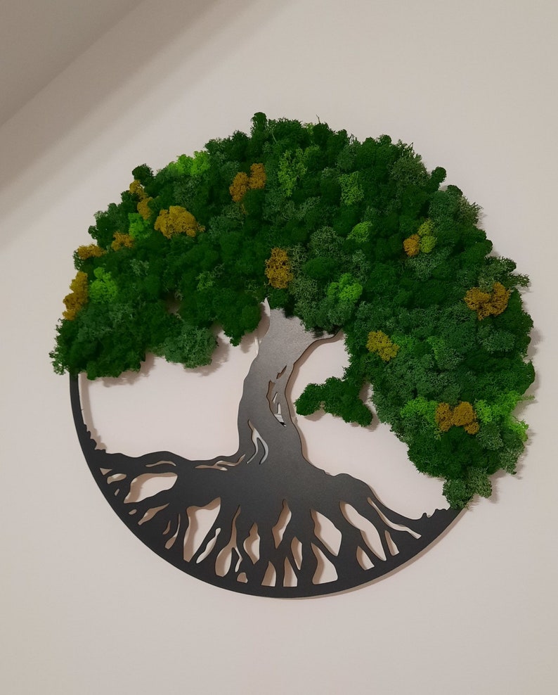 NOUVEAU Décoration arbre de vie avec mousse, lichens naturels stabilisés, décoration murale verte, cadeau pour elle, cadeau pour lui, cadeau pour la maison et l'entreprise image 2