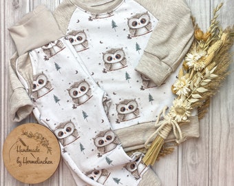 Baby Kinder Set | Waldtiere | Eule | Sweater | Hoodie | Pumphose mit Hosentaschen | Geschenk zur Geburt | Junge und Mädchen