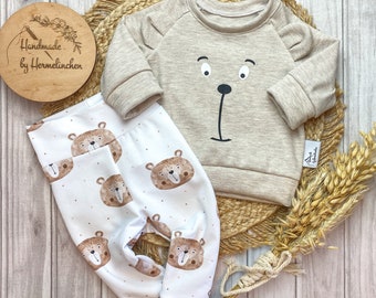 Baby Kinder Set | Jungen und Mädchen | Waldtiere | Bär | Sweater | Pumphose | Legging | Geschenk zur Geburt