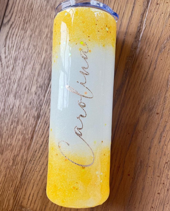 Yellow Glitter Tumbler Tumbler Personalized Glitter Etsy