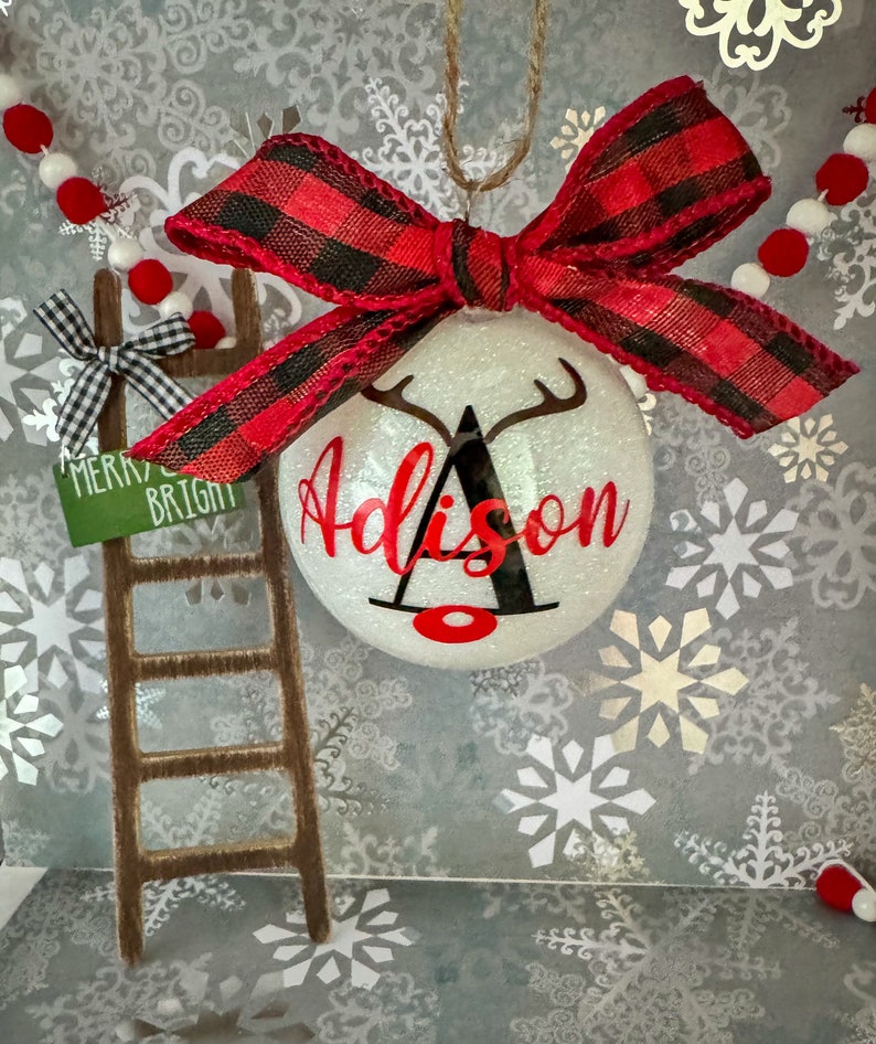 Personalized Rudolph Nose Glitter Ornament: Christmas Name Ornament - Etsy