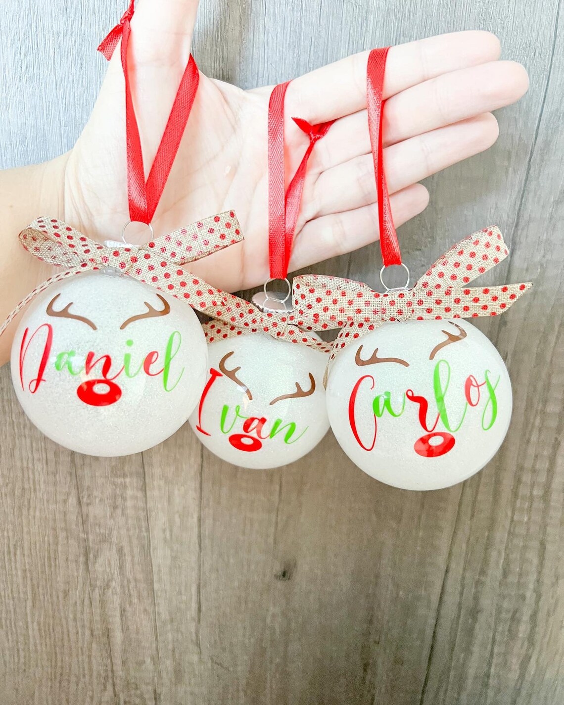 Personalized Rudolph Nose Glitter Ornament: Christmas Name Ornament - Etsy