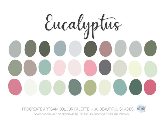 Eucalyptus Procreate Color Palette Green Pink Turquoise | Etsy