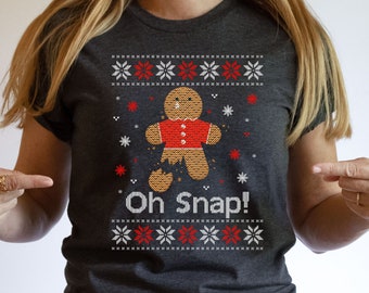 "Oh Snap" Funny Matching Christmas Shirts - Couple Ugly Sweater Tees In Green & Red - View #7