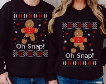 "Oh Snap" Funny Matching Christmas Shirts - Couple Ugly Sweater Tees In Green & Red
