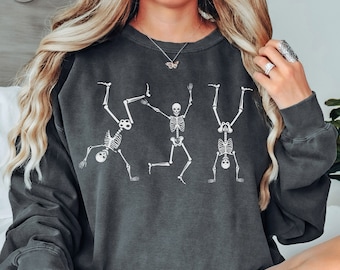 Dansende skeletten Halloween trui, dansende skeletten trui, grappige skelet ronde hals, Comfort Colors