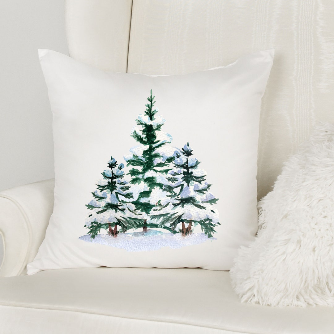 Christmas Throw Pillow Cover, 20x20 Christmas Pillow Cover, Snowy Trees