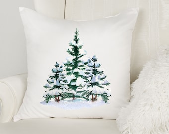 Weihnachts deko Kissenhülle, 20x20 Weihnachtskissen, Kissenbezug schneebedeckte Bäume, Dekokissen für Weihnachten, Weihnachtsdeko