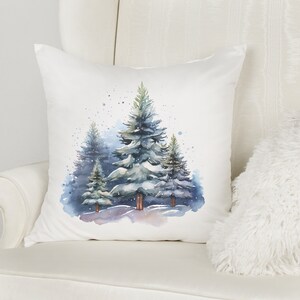 Federa per cuscino acquerello con alberi di pino - Cuscini natalizi - Cuscino per alberi di Natale - Decorazioni natalizie - Cuscino invernale