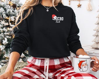 Felpa natalizia ricamata con microbiologia, girocollo, regalo di microbiologia, maglietta di microbiologia, maglione Micro Tech