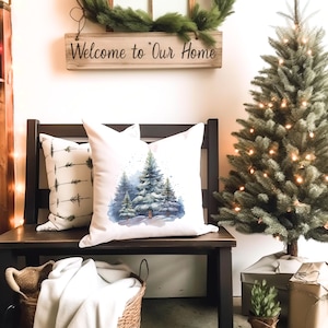 Federa per cuscino acquerello con alberi di pino - Cuscini natalizi - Cuscino per alberi di Natale - Decorazioni natalizie - Cuscino invernale