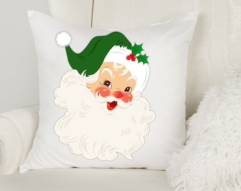 Vintage Santa pillow cover, Santa pillow decor, Christmas pillow cover, Throw cushion Christmas cover, Santa pillow, wreath pillow, Retro