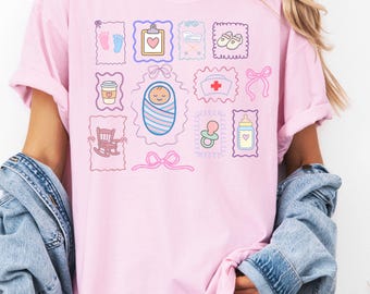 Chemise infirmière mère bébé couleurs confort Infirmière USIN Infirmière post-partum Infirmière travail et accouchement Infirmière pépinière Chemise MBU Coquette cadeaux pour infirmière