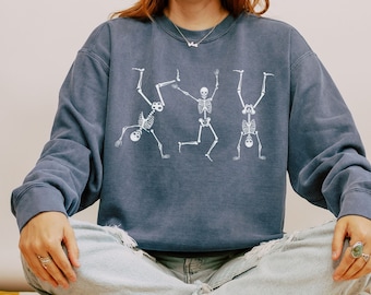 Dansende skeletten Halloween trui, dansende skeletten trui, grappige skelet ronde hals, Comfort Colors
